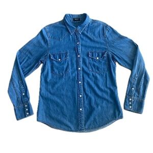 Aritzia TALULA Denim Western Shirt Large Pearl Snap Cotton EUC
